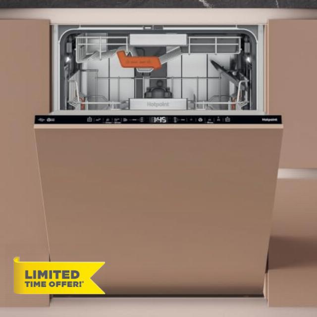 Hotpoint Hydroforce Fully Integrated Standard Dishwasher - Black Control Panel with Sliding Door Hinge Kit - A Rated           [Energy Class A]