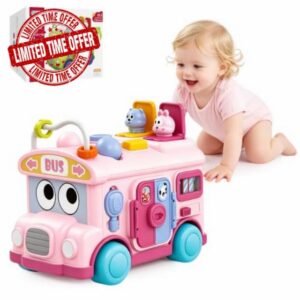 Balakaka Bus Toy for Boys Girls Birthday Gifts for Kids 22.5 x 14.5 x 18cm                                                          Toddler Multi-Functional Activity Toys Baby Early Educational Toys Pink