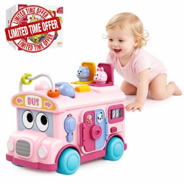 Balakaka Bus Toy for Boys Girls Birthday Gifts for Kids 22.5 x 14.5 x 18cm                                                          Toddler Multi-Functional Activity Toys Baby Early Educational Toys Pink