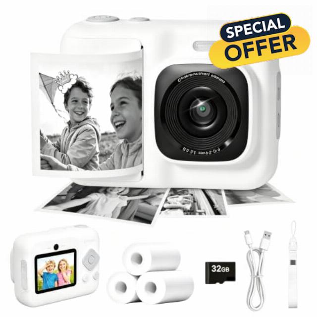 Children's Camera Instant Camera 1080P Instant Camera Kids White