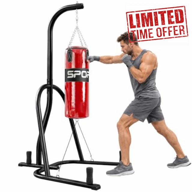 SPORTNOW Punching Bag Stand Heavy Bag Weight Plate Storage for Adults Red                                                          Freestanding Boxing Stand