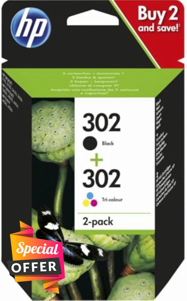HP 302 Ink Cartridges Pack of 2 Black Colour for Deskjet 1110 2134 2136 3630 3633 3634 3635 3639 Envy 4520 4521 4522 4524 4526 4527 4528 Officejet 38 30 38 31 3832 3833 3834 3835 4650 4652 4654 4655