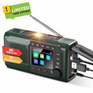 DAB+/DAB/FM Solar Wind Up Radio with Rechargeable Battery and Bluetooth 5.3                                                          80 Memory Slots