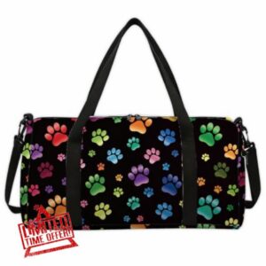 Dog Paw Prints Sports Gym Bag Animal Paw Printed Duffel Bags Foldable Gym Bag for Men Women Travel Workout Fitness