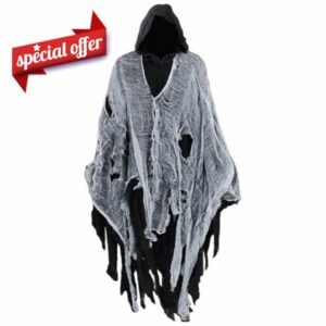 Grim Reaper Hooded Cloak: Halloween Costumes for Women Men Unisex Adult Halloweencostume Scary Ghost Tattered Robe Fancy Dress Cape Adult Halloween Outfits for Dress Up Party Role Playing Cosplay
