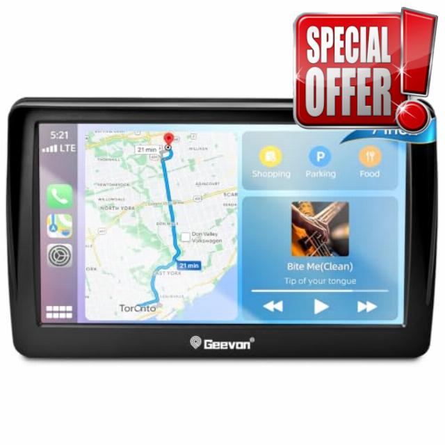Geevon Real-Time Sat Nav for Car UK 2026 with CarPlay Android Auto Live GPS                                                          7" HD Touchscreen