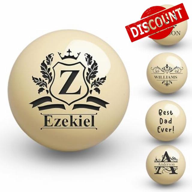 Personalized Billiards Cue Ball with Pouch