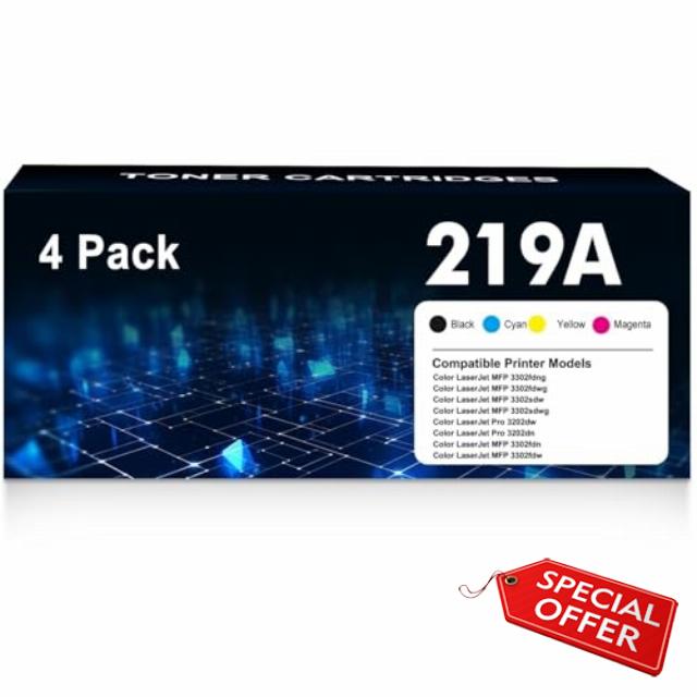 219A 219X MFP 3302FDW Toner Cartridges Set Multipack W2190A With Chip                                                          Compatible for HP Color LaserJet Pro MFP 3302FDW 3302SDW 3302FDN 3302FDNG 3302FDWG 3302SDWG 3202DN 3202DW W2190A W2190X 4Pack