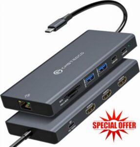 USB C Docking Station 3 Monitor (3X HDMI) 4K60Hz Thunderbolt Dock 12 in 1 Laptop USBC Hub Multiport Adapter with 4X USBA/C