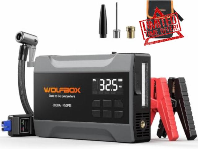 WOLFBOX MV10Air Jump Stater with Air Compressor 5.0L Petrol / 3.0L Diesel                                                          4-in-1