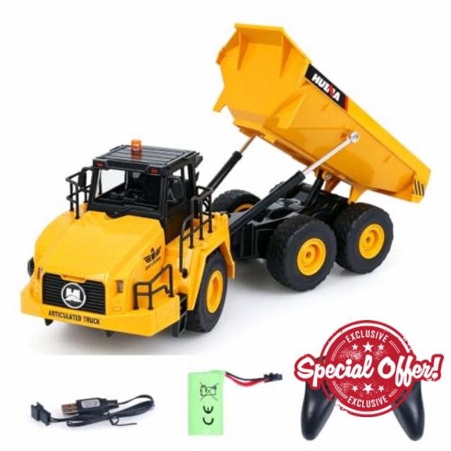 WHEELFUN RC HOBBY HUINA 1/16 Half Metal Electric Remote Control Dump Truck 553 RC Construction Vehicle Tipper Light Sound Effect RTR Model