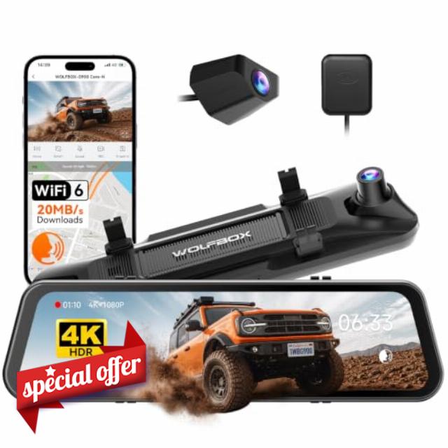 WOLFBOX G900 Core-N 12"4K Mirror Dash Cam