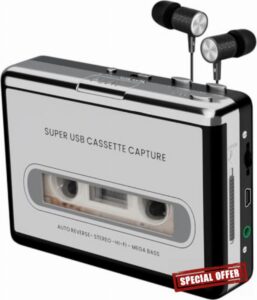 Reshow Portable Cassette Player - Records MP3 Audio Music via USB - Converts Cassettes to iPod - Compatible with Laptops and PCs Format-Silve