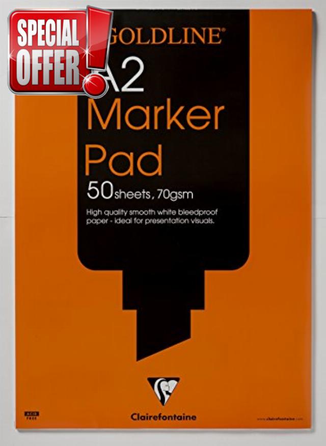 Clairefontaine - Ref GPB1A2Z - Goldline Bleed-Proof Marker Pad (Contains 50 Sheets) - A2 (594 x 420mm) in Size
