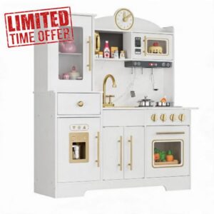 Signature Wooden Play Kitchen for Kids White                                                          Set for Kids 3+ with Lights