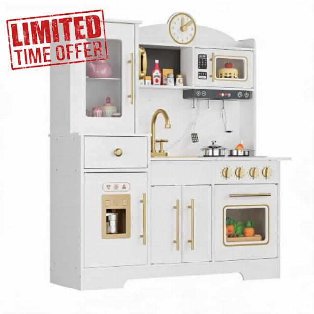 Signature Wooden Play Kitchen for Kids White                                                          Set for Kids 3+ with Lights
