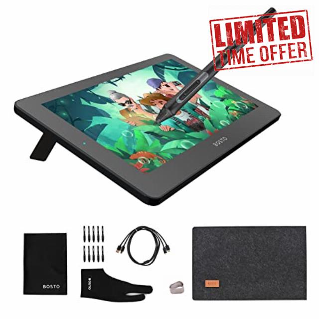 BT-12HD Portable 11.6 Inch HD H-IPS LCD Graphics Drawing Tablet 1366*768 Display Support 8192 Pressure Level Passive Technology with Tilt Function USB-Powered Low Consumption Drawing Table
