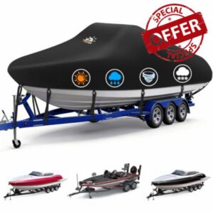 Zettum 17-19 FT Trailerable Boat Cover 600D PU V-Shape Yacht Boat Cover                                                          Tear & UV Resistant