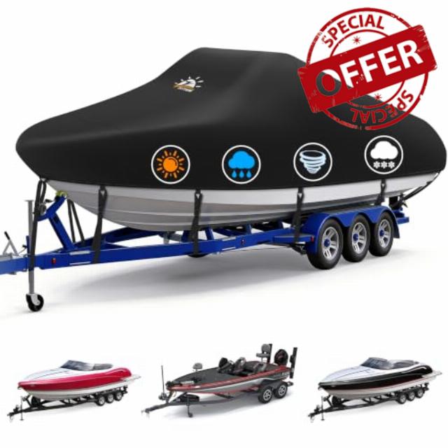 Zettum 17-19 FT Trailerable Boat Cover 600D PU V-Shape Yacht Boat Cover                                                          Tear & UV Resistant