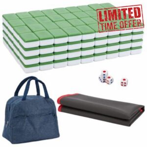 WADORN Compact Chinese Mahjong Set 144 Durable Melamine Resin Tiles                                                          1.14 Inches Traditional Chinese Mahjongg Table Game with Handbag Tablecloths