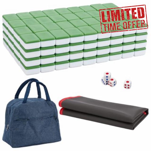 WADORN Compact Chinese Mahjong Set 144 Durable Melamine Resin Tiles                                                          1.14 Inches Traditional Chinese Mahjongg Table Game with Handbag Tablecloths