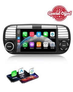 ESSGOO 4+64G Android 14 7 Inch Wireless CarPlay Android Auto for FIAT 500 （2007-2015）Car Stereo with HD Touchscreen Bluetooth GPS Navigation RDS WiFi USB FM/AM Radio Black