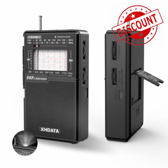 XHDATA D226 Portable Radio FM AM SW Rechargeable Battery Flashlight Black                                                          Pocket Radio with Excellent Reception