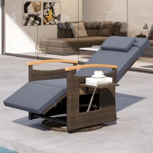 Outdoor Rattan Reclining Lounge Chair with Adjustable Backrest & Footrest