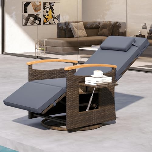 Outdoor Rattan Reclining Lounge Chair with Adjustable Backrest & Footrest