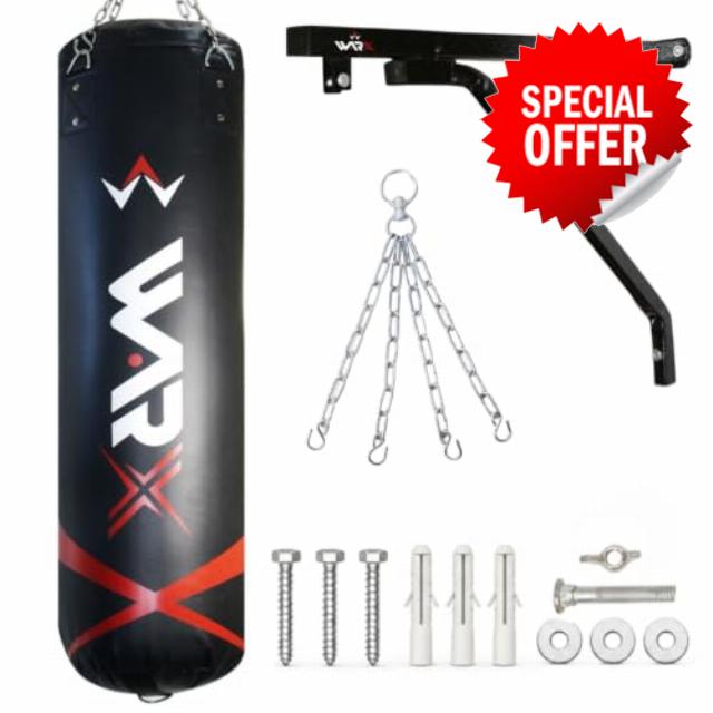 WARX Heavy Filled Punch Bag with Wall Bracket and Chain 4FT & 5FT for All Ages & Genders | Boxing Martial Arts Kickboxing Muay Thai Karate | Home & Commercial Gym Use