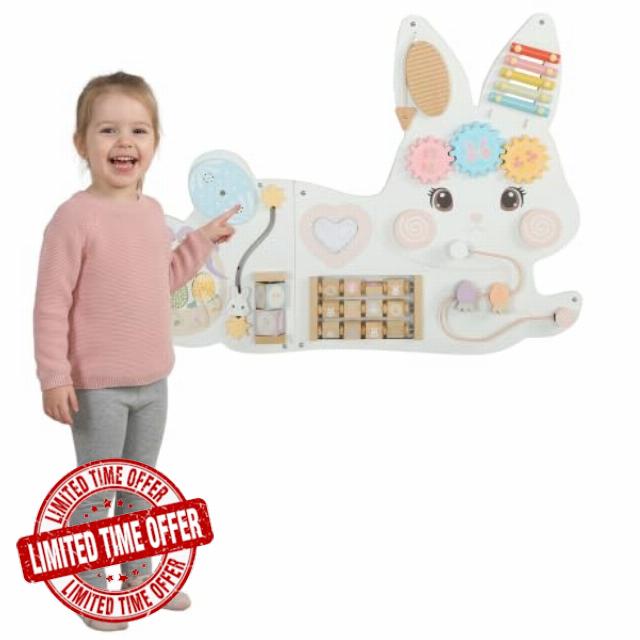 AIYAPLAY Easter Bunny Busy Board Panels Wall-Mounted Sensory Toys White                                                          Toddler Learning Activity Centre