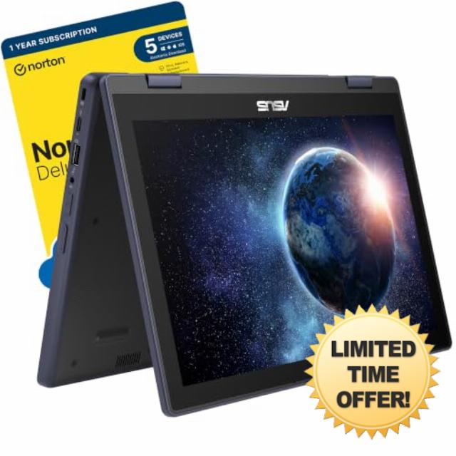 ASUS BR12FT-CS81XA Intel N150 8 GB LPDDR5 RAM 128 GB UFS 12.2" WUXGA Touchscreen Hybrid 2-in-1 Wi-Fi 6 Windows 11 Pro Education includes Free Norton 360 Deluxe