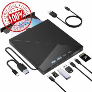 4K External Blu-ray Drive CD DVD +/-RW Player Portable Bluray Burner Optical with USB 3.0 Type-C SD TF Card Slots
