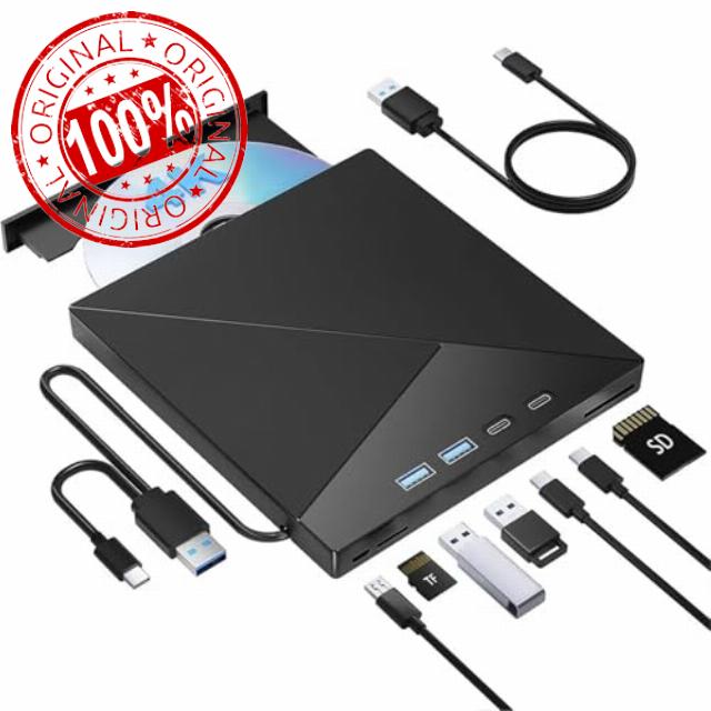 4K External Blu-ray Drive CD DVD +/-RW Player Portable Bluray Burner Optical with USB 3.0 Type-C SD TF Card Slots