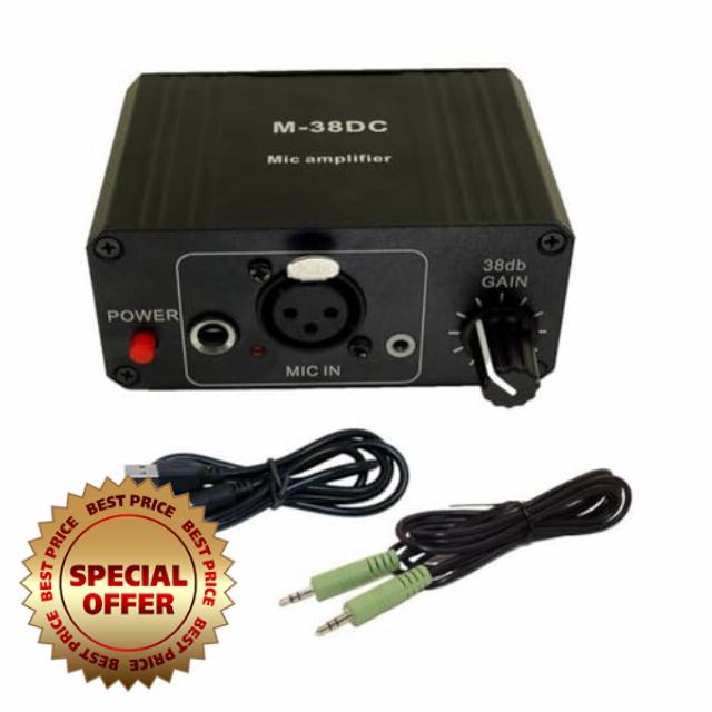High Gain Portable Microphone Preamp 48V Phantom Power XLR Output Mic Preamplifier for Dynamic/Condenser Microphones A