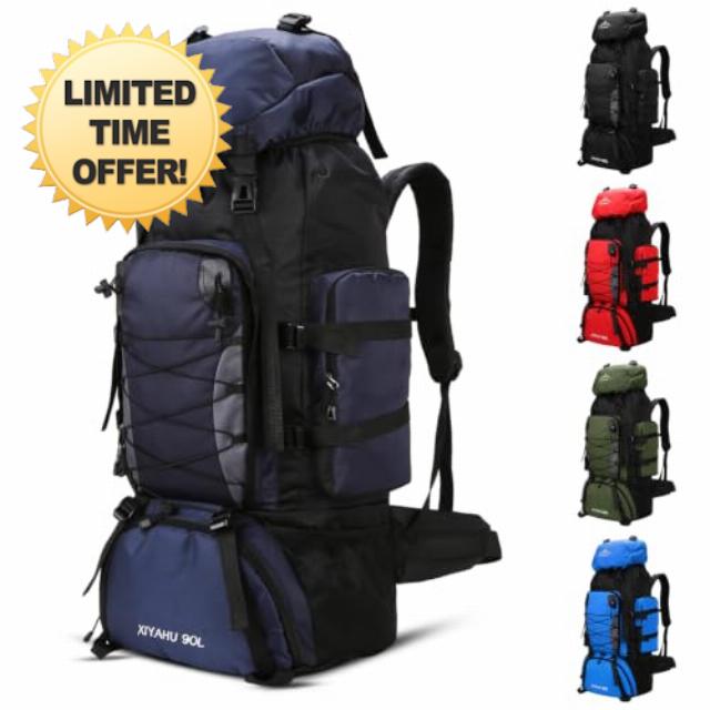 90L Water-Resistant Oxford Fabric Hiking Backpack