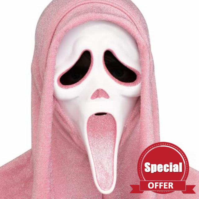 Ghost Face Pink Glitter Mask                                                          Adult Size