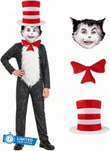 Cat In The Hat Costume Kids Scary Cat Halloween Costumes For Boys And Girls Cats Costume Funny Onesie With Mask And Hat Scary Halloween Dress Up Outfit Cute Cats Costumes Onesies Fashion Clothing