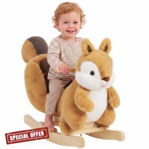 AIYAPLAY Rocking Horse Squirrel Design for Toddlers 1-3 Years Brown                                                          Stable Plush Ride on Horse