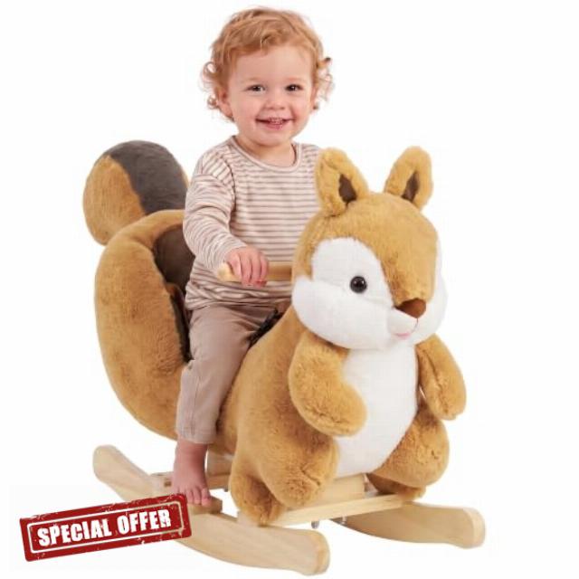 AIYAPLAY Rocking Horse Squirrel Design for Toddlers 1-3 Years Brown                                                          Stable Plush Ride on Horse