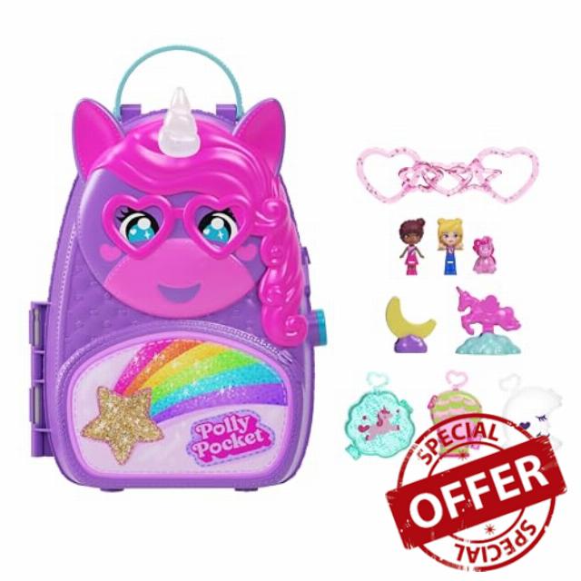 Polly Pocket Unicorn Backpack Playset with 2 Micro Dolls