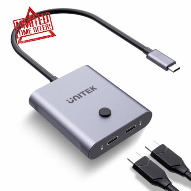 Unitek 20Gbps USB C Switch Bidirectional 8K@60Hz 2PC 1Monitor/1PC 2Monitors                                                          4K144Hz Aluminum USB C Switcher 2 Computer with 100W PD