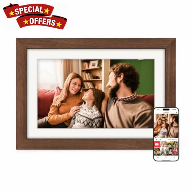 Frameo Digital Photo Frame WiFi Walnut Wood 10.1" 1280x800 HD Touchscreen                                                          North American Walnut Frame