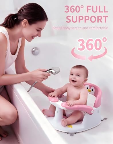 Non-Slip Baby Sit Up Bath Seat Baby 6+ Months with Open Backrest & Armrest