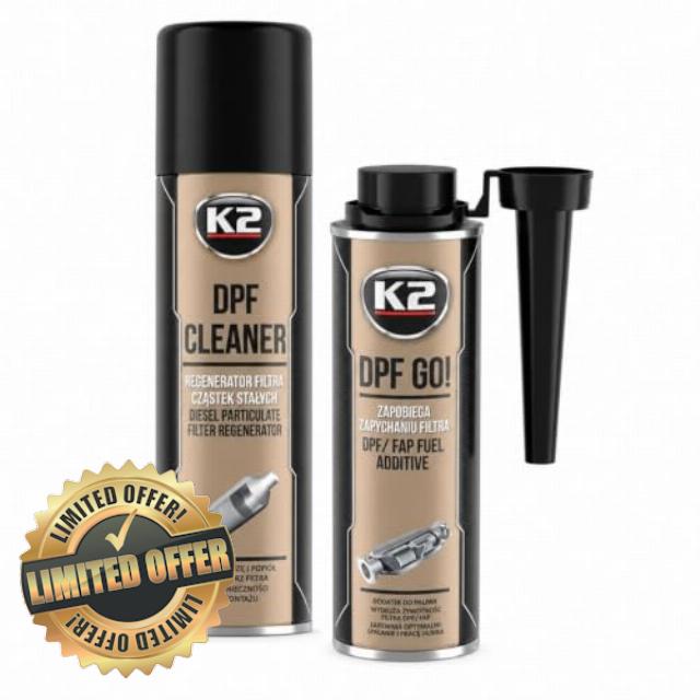 K2 DPF Cleaning Kit 500ml Cleaner Spray & 250ml Fuel Additive                                                          DPF GO! Additive