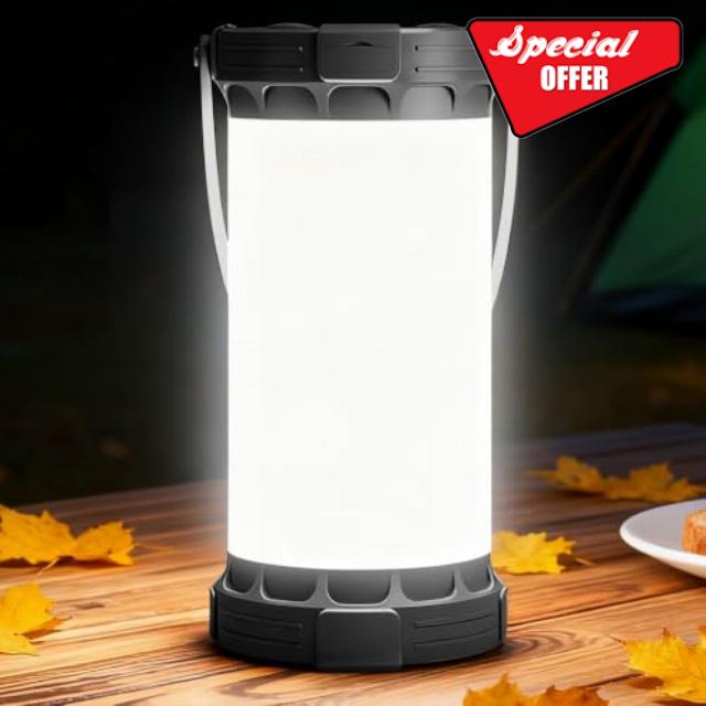 Glocusent 1200LM Camping Light Rechargeable with 135 LEDs USB-C 7 Modes SOS                                                          5000mAh Power Bank Camping Lantern