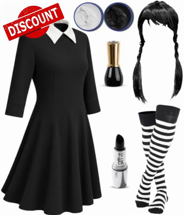Women's Wednesday Addams Costume Set Ladies Gothic Manor Daughter School Girl Fancy Dress Cosplay Halloween Carnival Party Dress Up Outfits