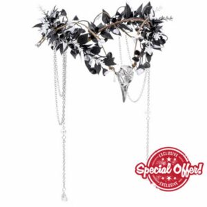 MOSTORY Gothic Crown Crow Headpiece for Women Witch Halloween Renaissance                                                          Handmade Goth Unique Headdress with Artificial Leaves for Book Day May Day Festival Witch Costume Hair Accessories
