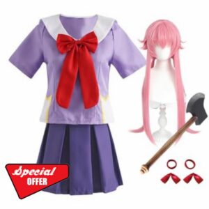 Gasai Yuno Cosplay Costume Top Skirt Prop Role Play Full Set                                                          Gasai Yuno Wig