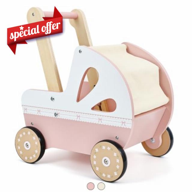 Pithfor Wooden Baby Psuh Walker & Baby Doll Stroller for Toddlers 1-3                                                          Play Doll Pram
